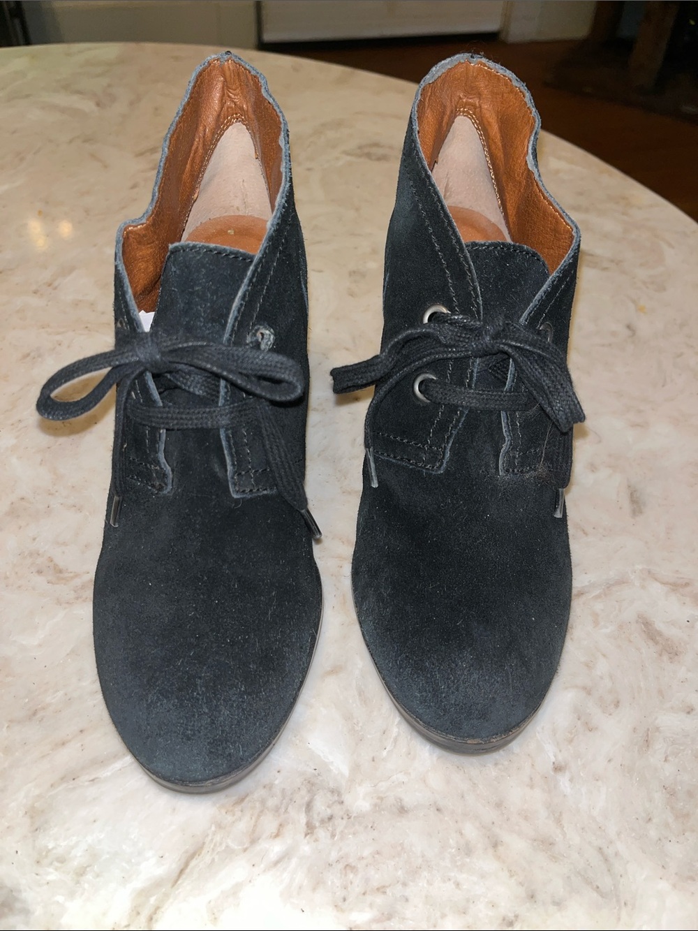Lucky Brand Black Suede Lace-Up Ankle Booties